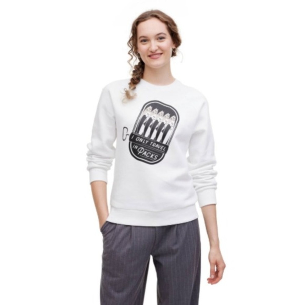The Cuddle Collab Women's "I Only‎ Travel In Packs" Graphic White Sweatshirt S